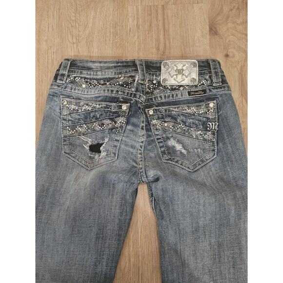 Miss Me Jeans MP8476B Boot Cut Mid-Rise Distressed Size 29×31 Blue Y2K - Picture 11 of 12